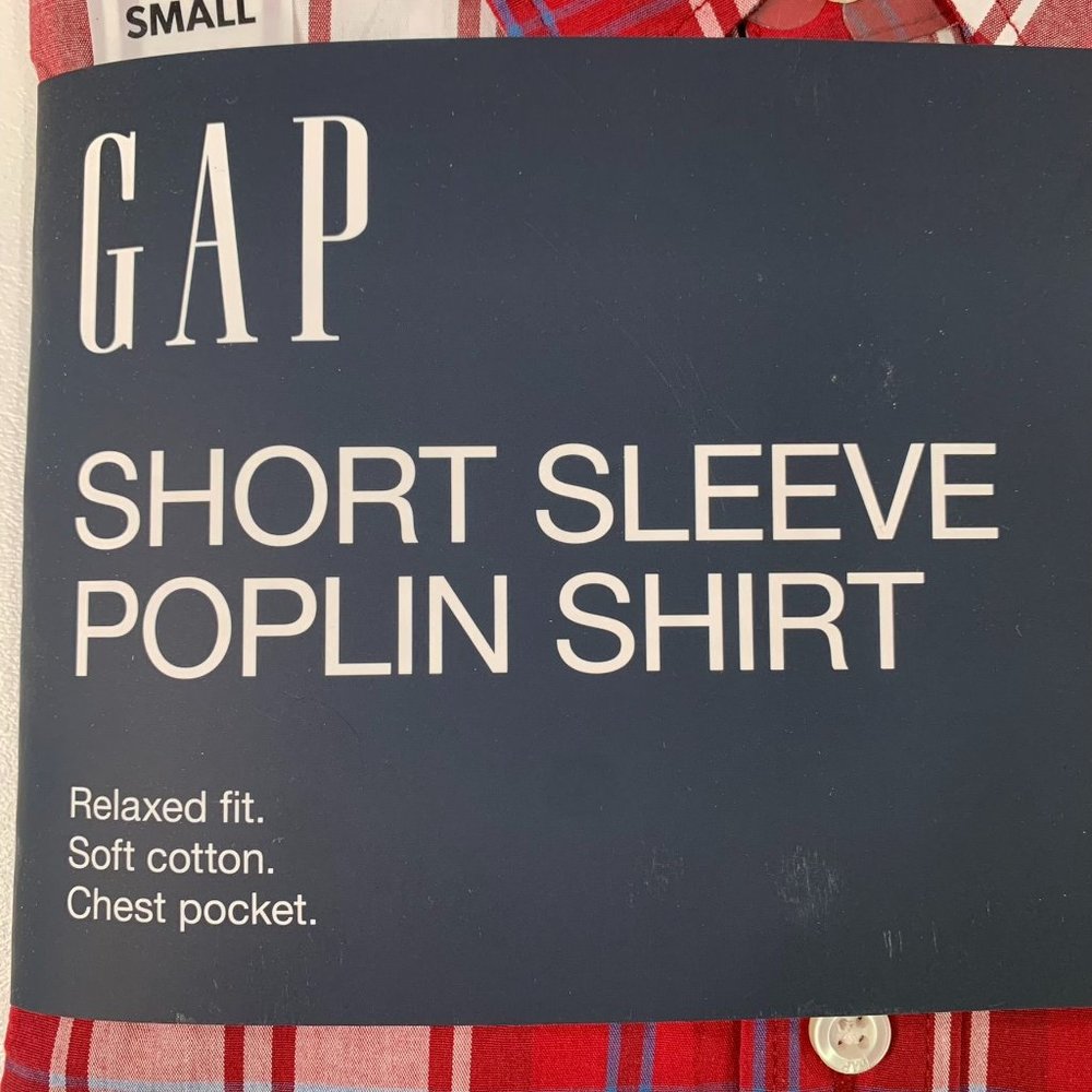 Gap Men's Shirt S Short Sleeve Button Front Poplin Shirt Red Plaid S - Picture 4 of 7